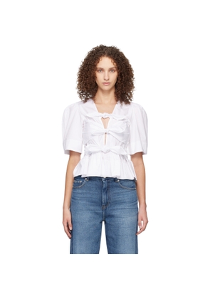 GANNI White Washed Stretch Cotton Tie Strap Blouse
