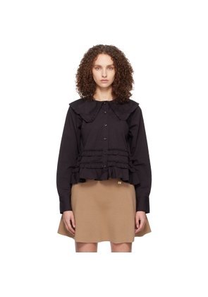 GANNI Black Stretch Cotton Ruffle Shirt