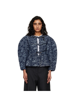 GANNI Blue Tapestry Peplum Denim Blouse