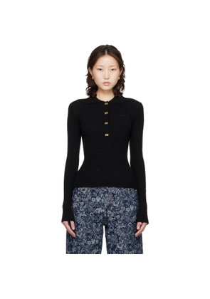 GANNI Black Fine Sequin Knitted Polo