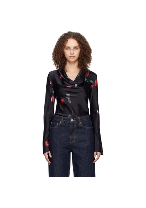 GANNI Black Printed Satin Blouse