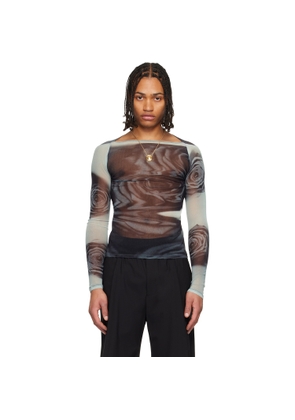 Jean Paul Gaultier Blue & Gray 'The Gray Blurry Roses' Top