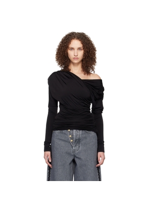 GANNI Black Shiny Jersey Ruched Top