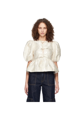 GANNI White Satin Peplum Tie Blouse