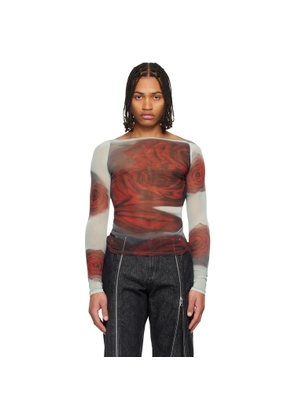 Jean Paul Gaultier Gray & Red 'The Blurry Roses' T-shirt