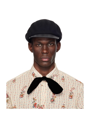 Valentino Garavani Black VLogo Leather Visor Signature Wool Cap