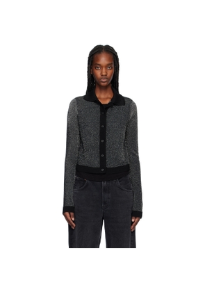 Re/Done Black & Silver Lurex Polo Cardigan