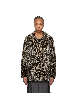 Re/Done Black & Brown Leopard Shearling Peacoat