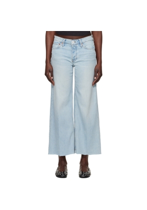 Re/Done Blue Comfort Stretch Mid Rise Wide Leg Crop Jeans