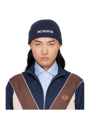 Valentino Garavani Navy 'Chez Valentino' Knitted Wool Beanie