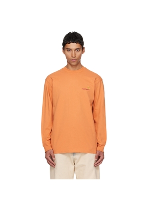 Carhartt Work In Progress Orange American Script Long Sleeve T-shirt