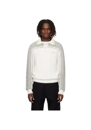 Casablanca Off-White & Gray Tennis Boucle Long Sleeve Polo