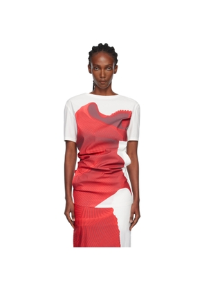 ISSEY MIYAKE White & Red Knit 'As Represented' Blouse