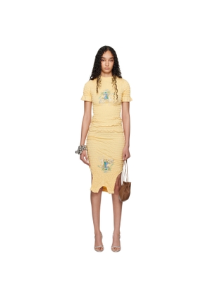 Conner Ives SSENSE Exclusive Yellow Shirred T-shirt Midi Dress