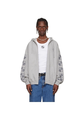VETEMENTS Gray Biker Cross Sleeves Zip-Up Hoodie