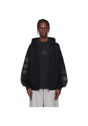 VETEMENTS Black Leather Biker Cross Zip-Up Hoodie