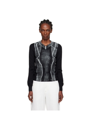 MM6 Maison Margiela Black Folded Printed Gauge 14 V-neck Sweater