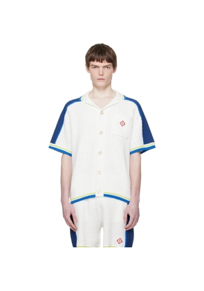 Casablanca Off-White & Blue Short Sleeve Crochet Shirt