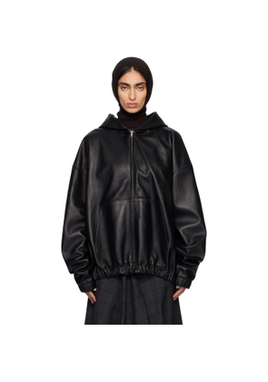 MARIE ADAM-LEENAERDT Black Leather Hoodie Jacket