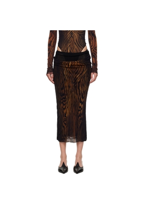 Jean Paul Gaultier Black & Brown 'The Long Draped Wood' Midi Skirt