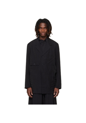 Y-3 Black Crinkled Viscose Chore Blazer