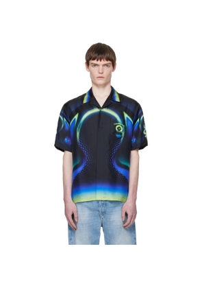 Casablanca Black Open Collar Short Sleeve Shirt