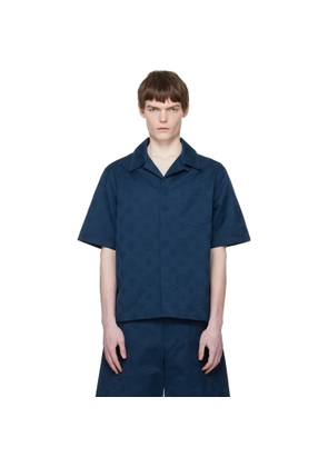 Casablanca Navy Monogram Short Sleeve Shirt