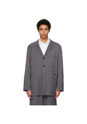 Y-3 Gray Pinstripe Refined Wool Chore Blazer