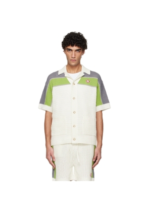 Casablanca Off-White Stripe Crochet Short Sleeve Shirt