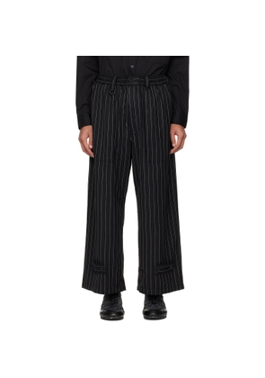 Y-3 Black Pinstripe Refined Wool Wide Leg Trousers