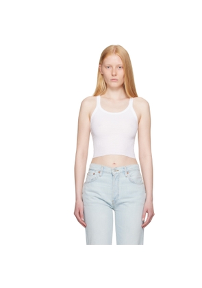 Re/Done White Hanes Edition Cropped Ribbed Tank Top
