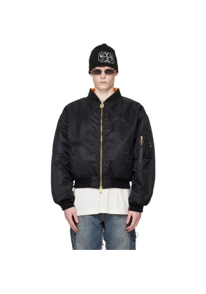 VETEMENTS Black Leather Crosses Bomber Jacket