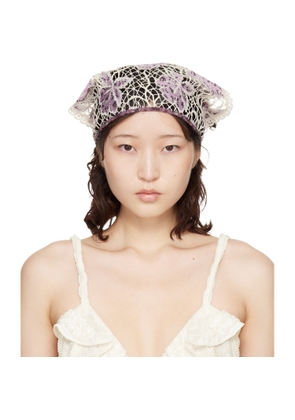 Anna Sui Purple & Off-White Medallion Floral Lace Headscarf