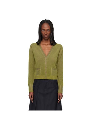 Maison Margiela Green Virgin Wool V Neck Cardigan