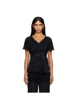 MM6 Maison Margiela Black Cotton Jersey & Lace T-shirt