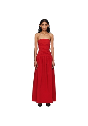 St. Agni Red Gathered Strapless Tie Back Maxi Dress