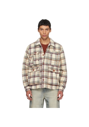 Reese Cooper Gray & Beige Milled Flannel Cargo Button Down Shirt