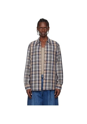 Studio Nicholson Navy & Beige Aaron Levine Edition View Check Shirt