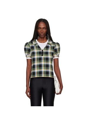 SHUSHU/TONG Green Notched Lapel Puff Sleeve Blouse