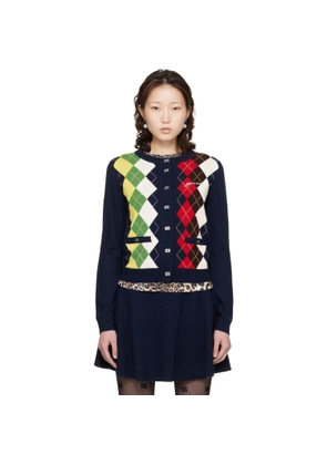 GANNI Navy Argyle Print Cardigan