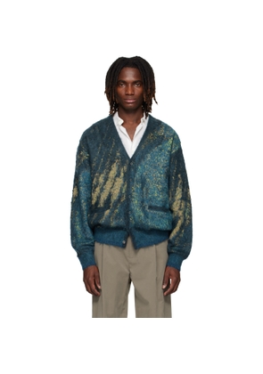 YOKE Blue & Green Abstract Jacquard Mohair Cardigan