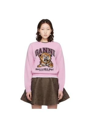 GANNI Pink Graphic Wool Sweater