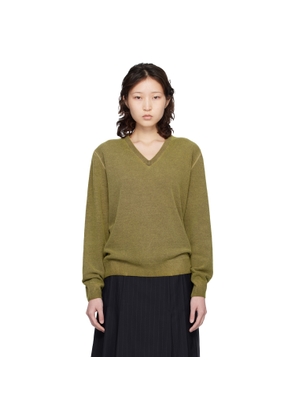 Maison Margiela Green Virgin Wool V-Neck Sweater