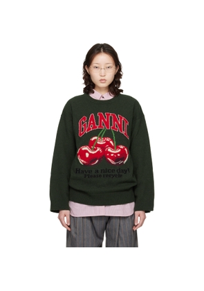 GANNI Green Oversized Graphic Sweater