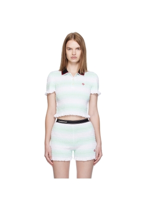 Casablanca White & Green Stripe Shirred Polo