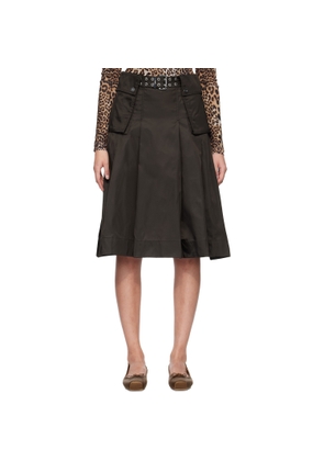 GANNI Brown Duchesse Nylon Pleated Midi Skirt