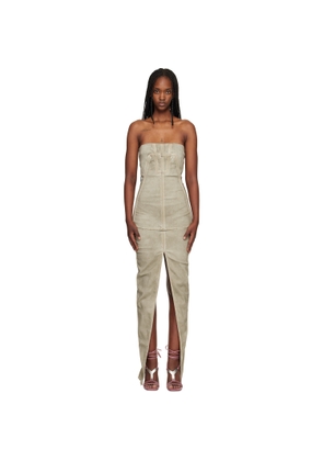 Rick Owens DRKSHDW Taupe Temple Sliced Bustier Denim Maxi Dress