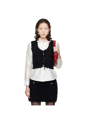 GANNI Black Cotton Cashmere Crochet Applique Vest