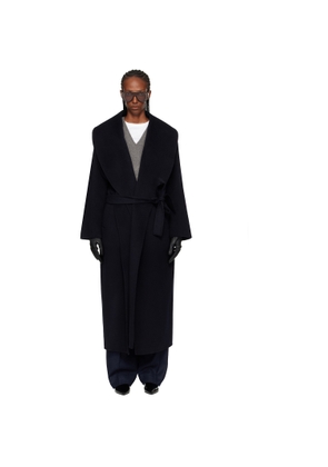 Róhe Navy Signature Double-Faced Scarf Coat