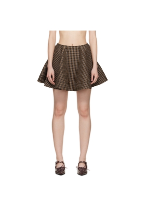 GANNI Brown Crinkled Check Circle Miniskirt